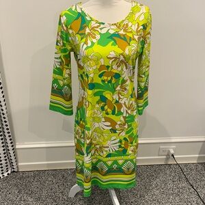 Jean Pierre Lime Green Floral Long Sleeve Dress